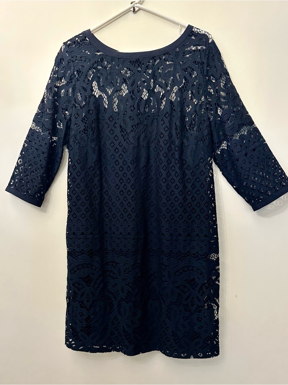 LOFT Navy Lace Shift Dress with 3/4 Sleeves